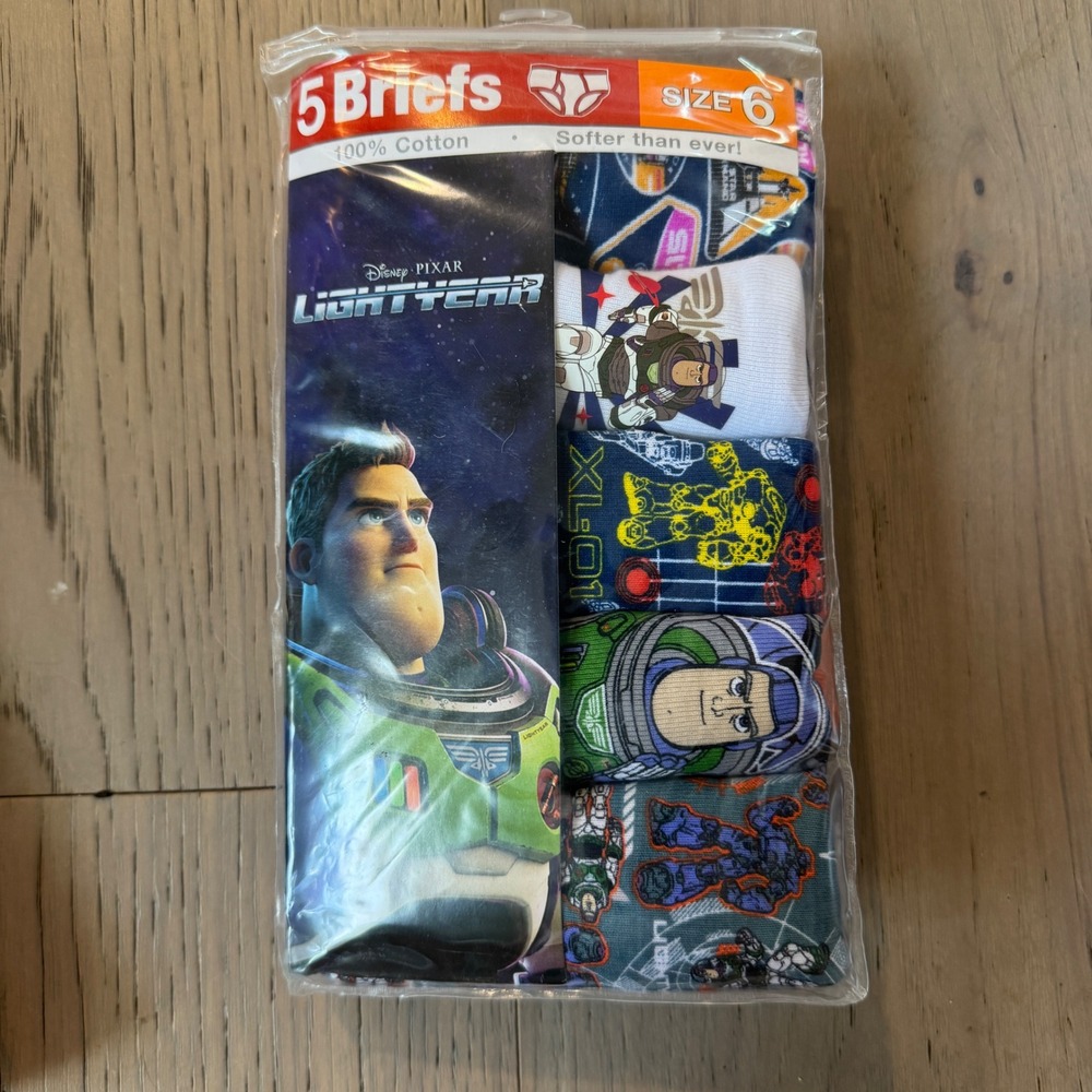 Disney Pixar Lightyear Boys Briefs 5 Pack Size 6 100% Cotton Buzz Lightyear New
